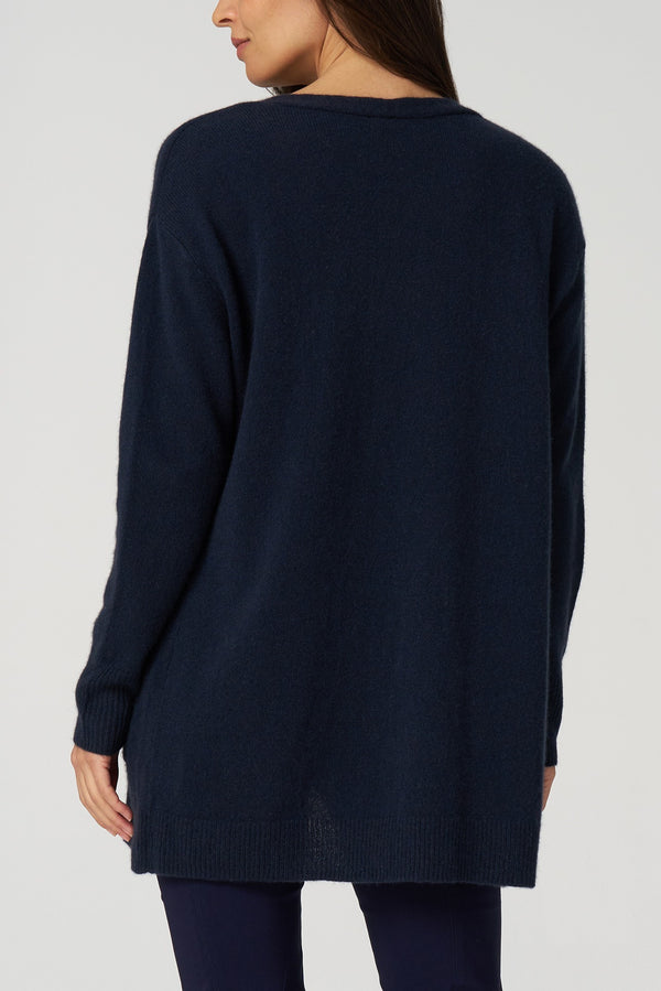 Cashmere Pocket Cardigan - Navy