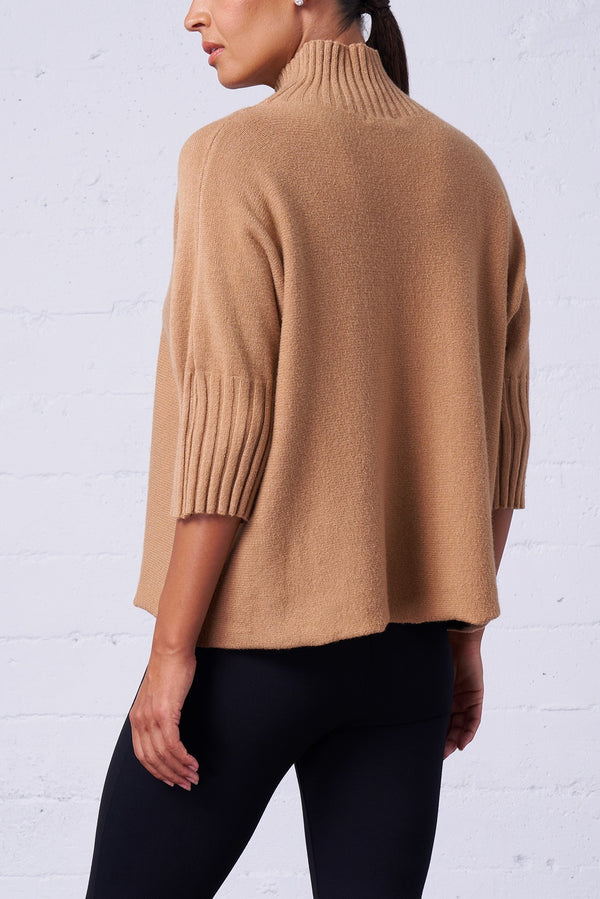 Funnel Neck Dolman Sweater - Camel