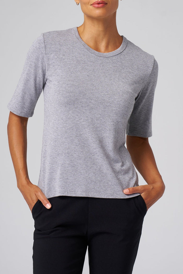 Structured Knit Elbow Sleeve Tee in Heather Grey