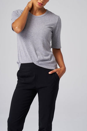 Structured Knit Elbow Sleeve Tee in Heather Grey