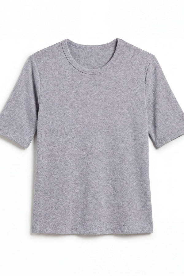 Structured Knit Elbow Sleeve Tee in Heather Grey